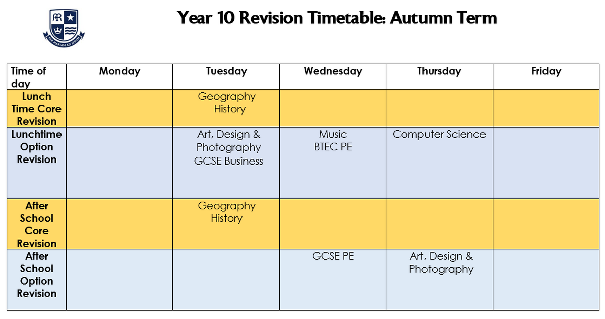 Y10 Revision TT Autumn 2024