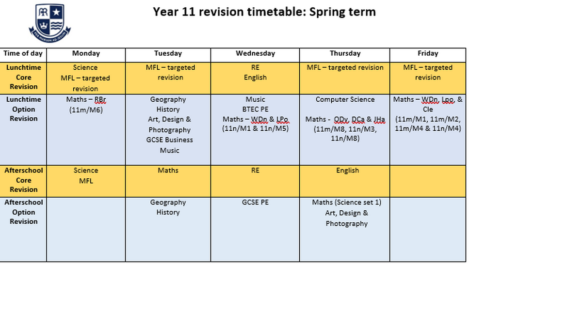 Y11 Spring Rev TT